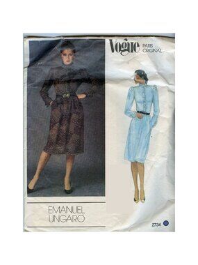 80s Vogue 2734 Sz 10 Emanuel Ungaro Paris Original Ruffled Dress Pattern CC
